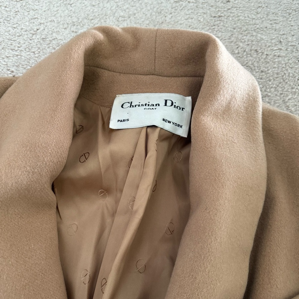 Vintage Christian Dior long overcoat M/L double breasted long brown tan camel - Picture 3 of 11